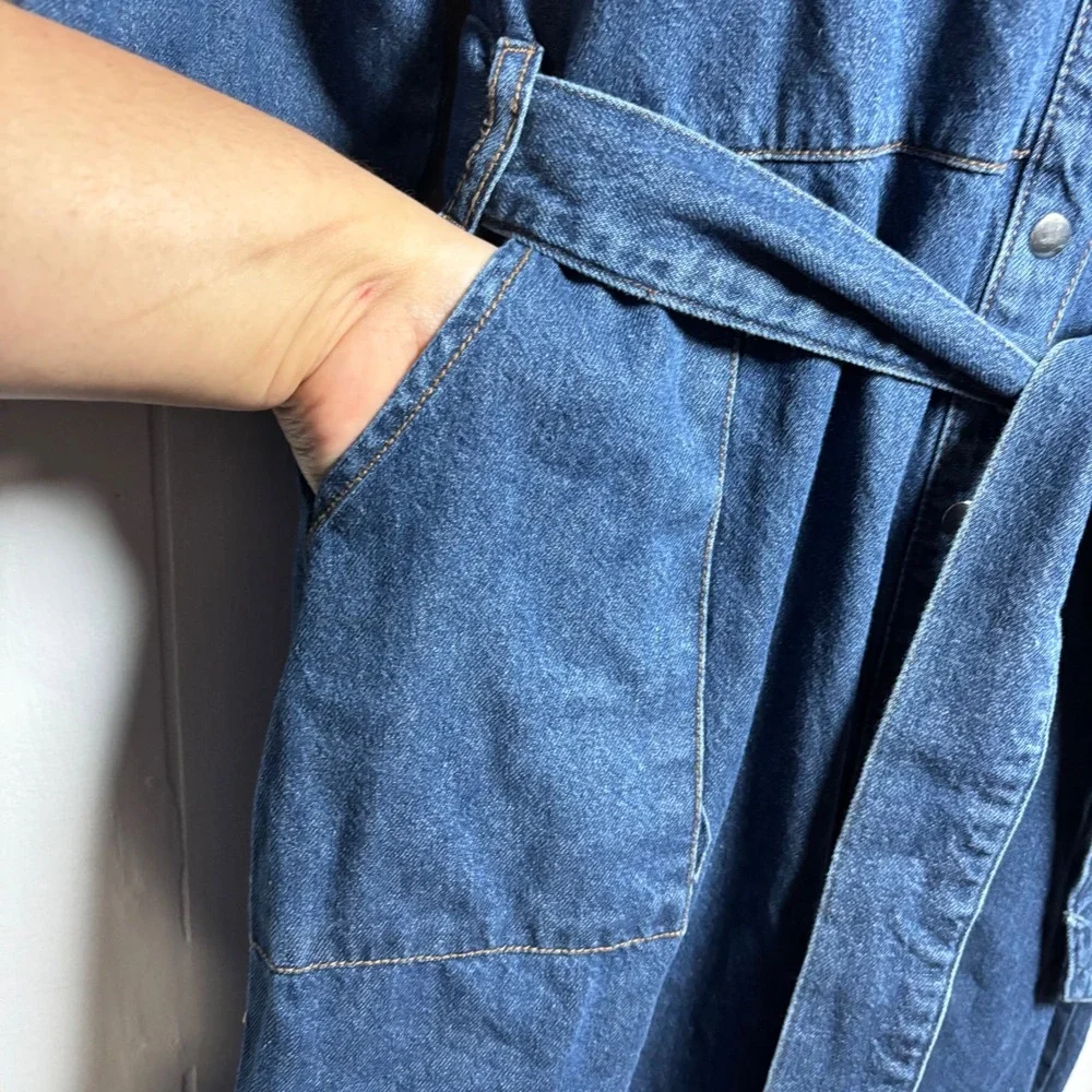 Friends Like These Denim Belted Midi Shirtdress Medium Wash Sz 6 Utility Rodeo - Picture 6 of 10